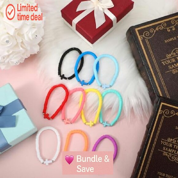 30-Pack Cross Bracelets, Polymer Clay Beads, Elastic Fit, Religious Wristbands - Picture 3 of 8